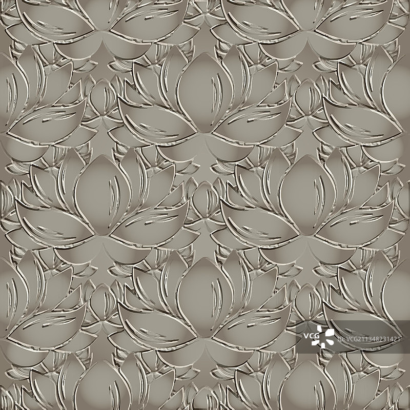 浮雕3D莲花花卉无缝图案图片素材