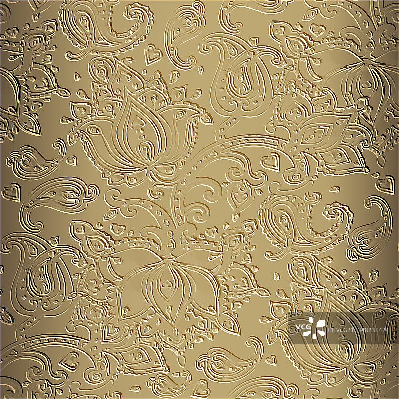 3D浮雕花卉佩斯利无缝图案图片素材