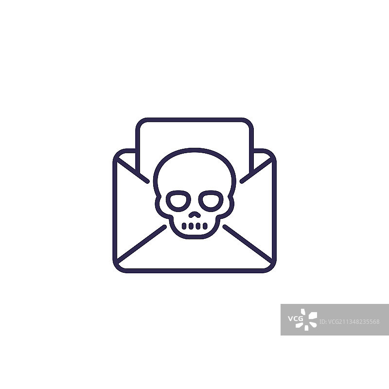 带有病毒恶意软件或网络钓鱼的邮件线性图标图片素材