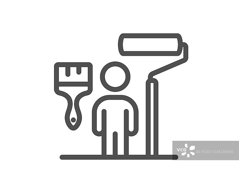 油漆工线条图标：油漆刷和滚筒标志图片素材