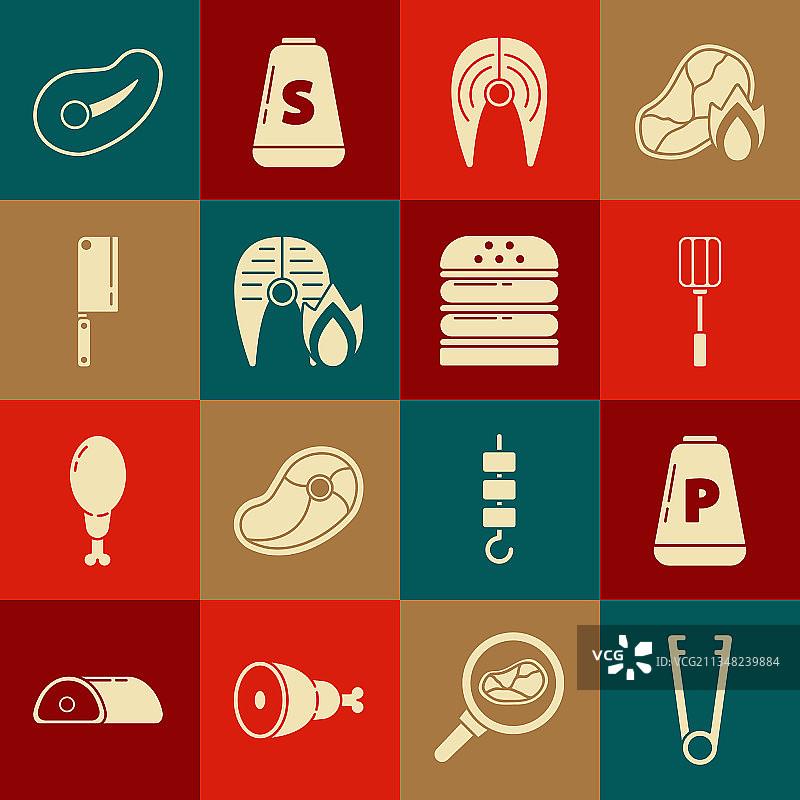 肉夹、胡椒粉、铲子、鱼排套装图片素材