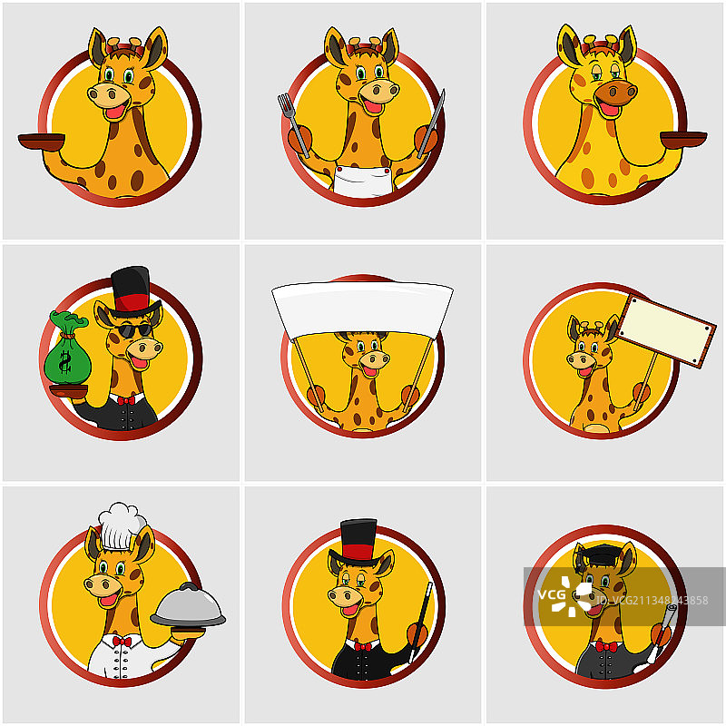 可爱的长颈鹿头像圆形标签合集图片素材