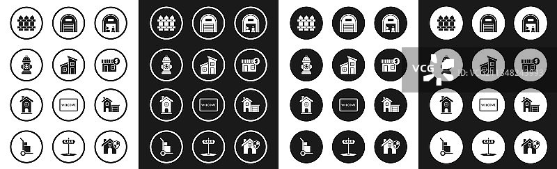 仓库、房屋、消防栓和花园围栏素材图片素材