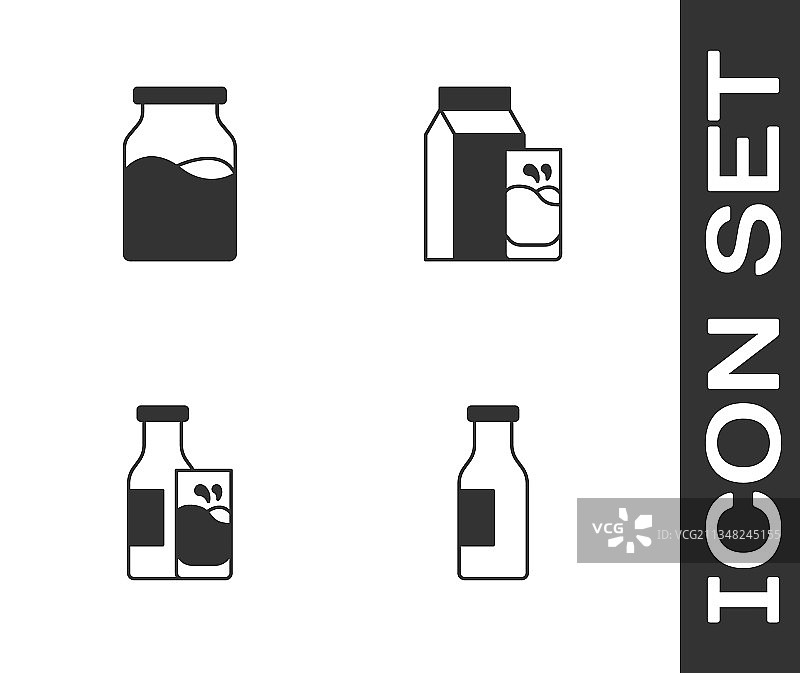 瓶装牛奶、玻璃杯和纸张套装图片素材