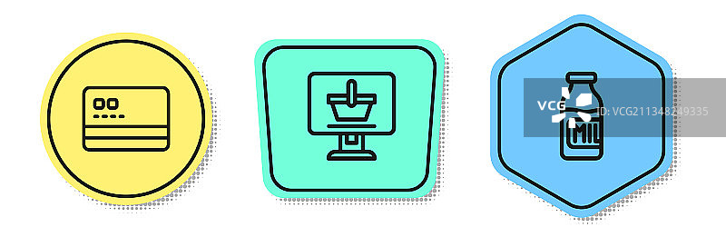 电脑上的信用卡购物车线性组合图片素材