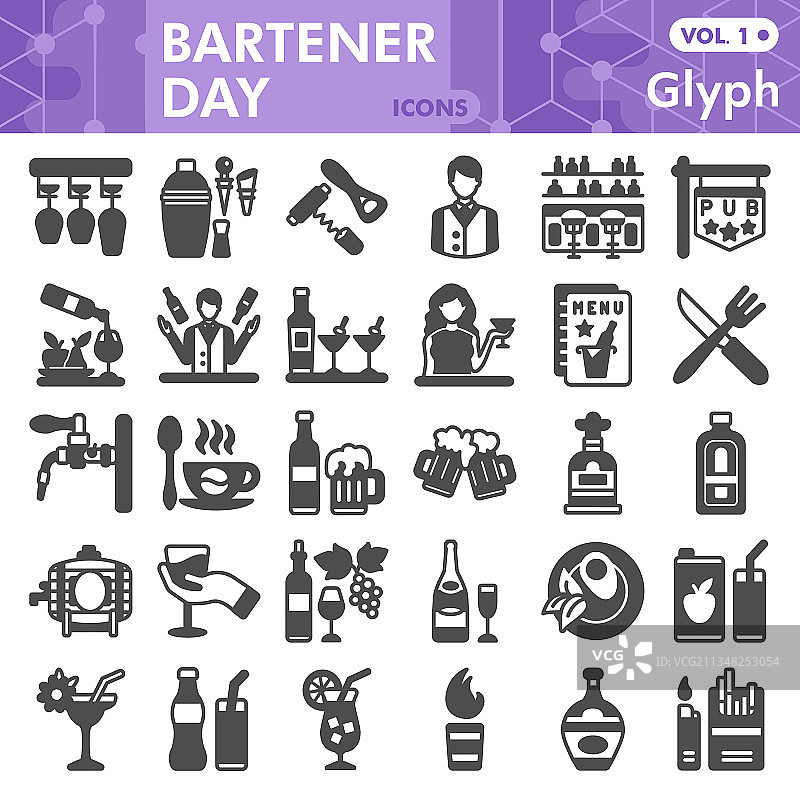 调酒师酒精饮料线性图标集图片素材