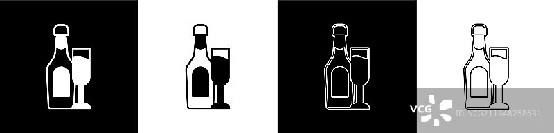 香槟酒瓶和酒杯图标图片素材