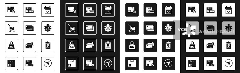 日历、对勾、信封和手推车组合图片素材