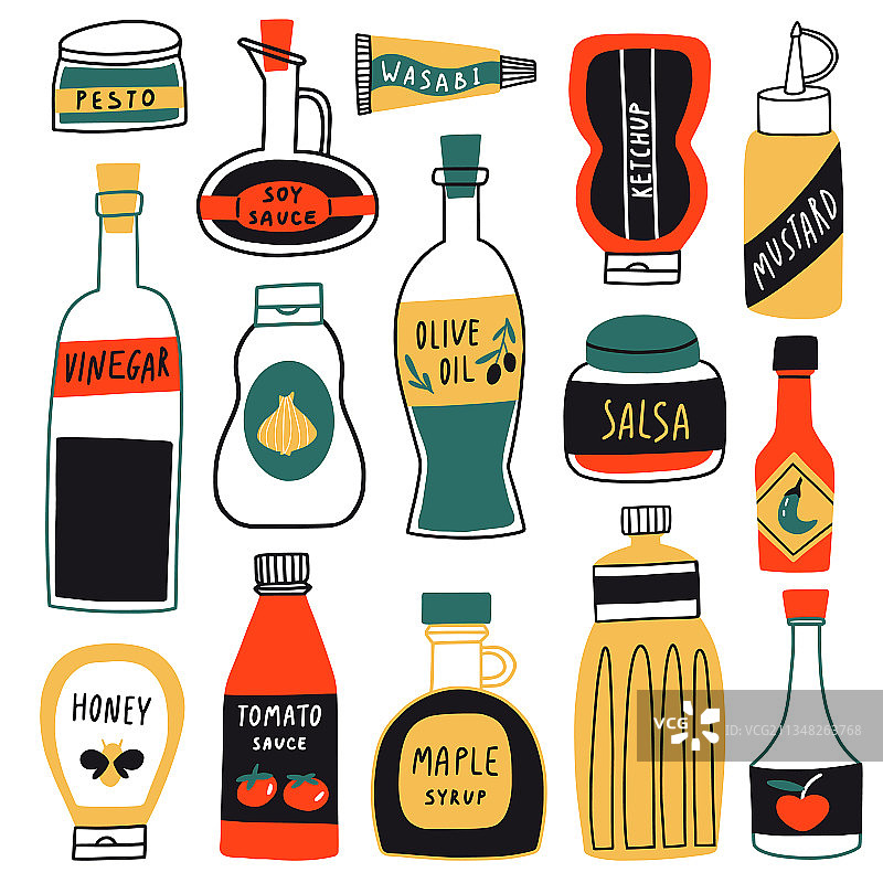 手绘食品杂货酱料图标套装图片素材