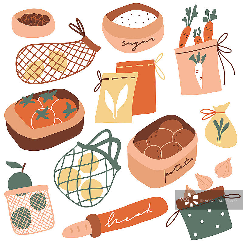 可爱的零浪费厨房用品套装图片素材