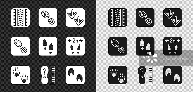 轮胎痕迹、人类脚印、鞋子和鹅掌图片素材