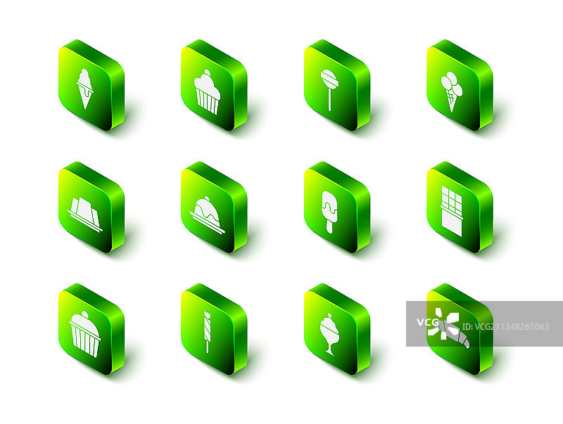 华夫饼甜筒中的蛋糕、棒棒糖和冰淇淋图片素材