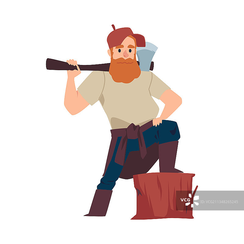 扛着斧头的扁平风格伐木工图片素材