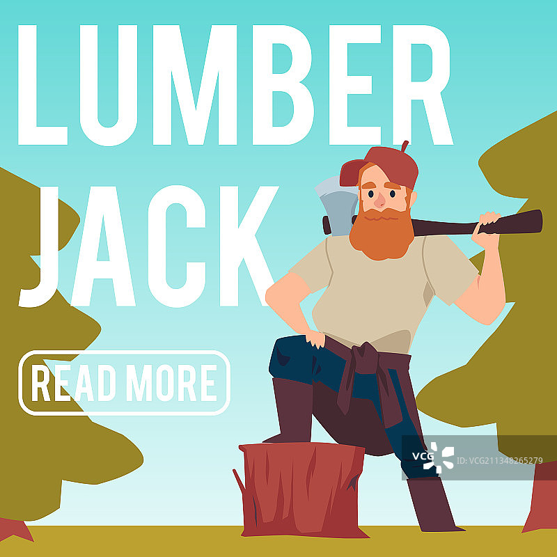 带有伐木工人扁平风格的网络或社交媒体banner图片素材