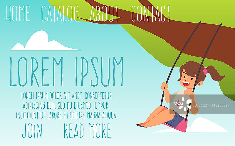 快乐小女孩着陆页模板图片素材