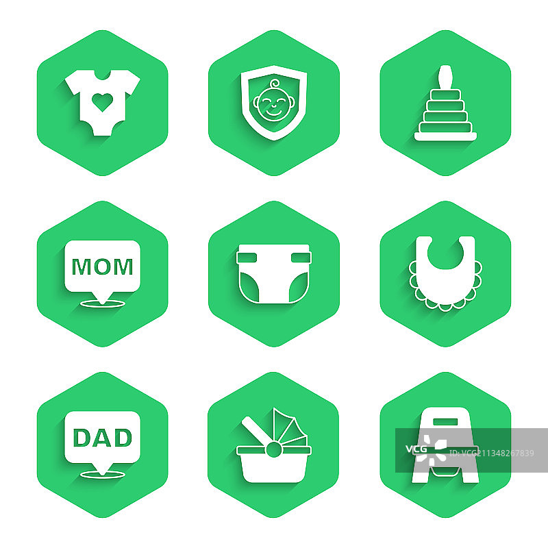 婴儿尿布婴儿车便盆围兜对话框套装图片素材