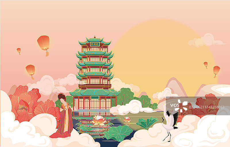 黄鹤楼国风武汉中秋节图片素材