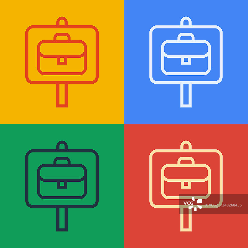 波普艺术风格线条放大镜与公文包图标图片素材