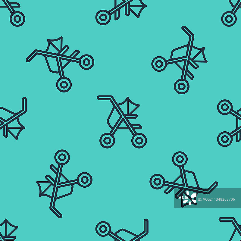 黑色线条婴儿车图标，无缝隔离图片素材