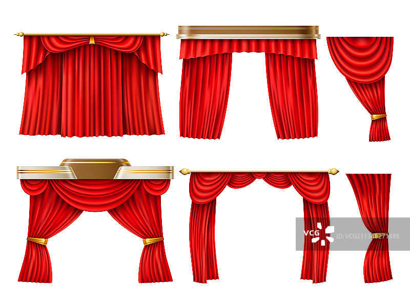 逼真剧院歌剧天鹅绒红色窗帘图片素材