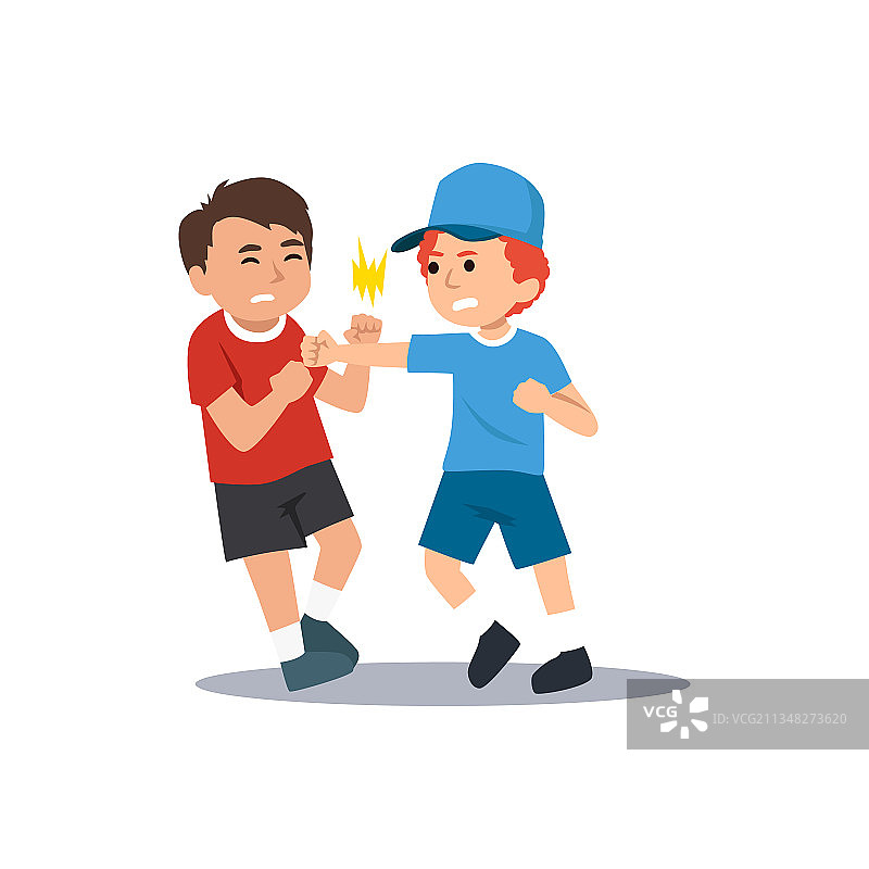 两个正在打架的男孩（扁平风格）图片素材