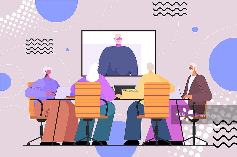 年长的商务人士进行在线会议图片素材