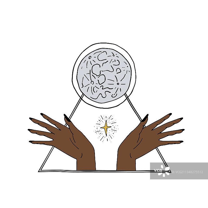 复古神秘金色满月和女性手部图片素材