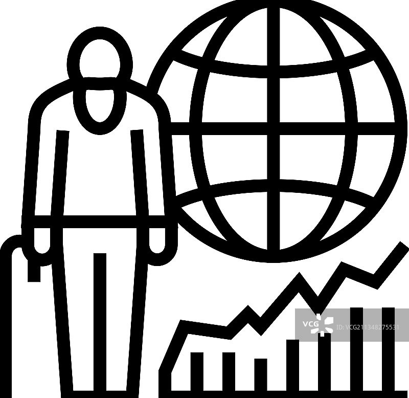 老龄化社会问题线性图标图片素材