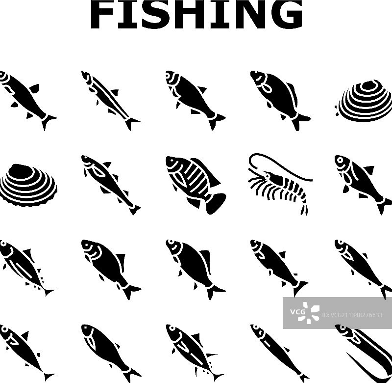 商业捕鱼水产养殖图标集图片素材