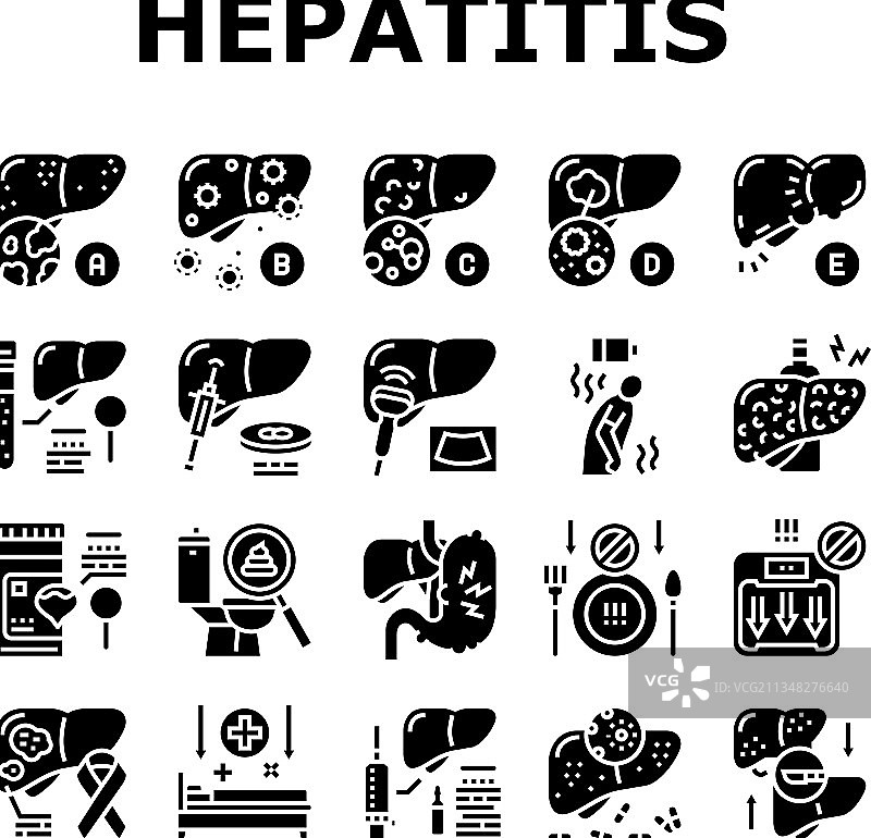 肝炎肝脏健康问题图标集图片素材