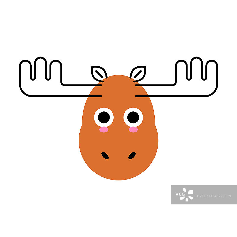 可爱的驼鹿面部，白色背景图片素材