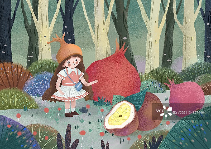 儿童插画石榴森林图片素材