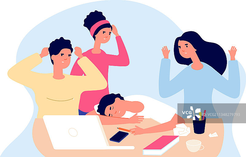 糟糕的团队合作，疲惫的经理在办公桌上睡觉图片素材