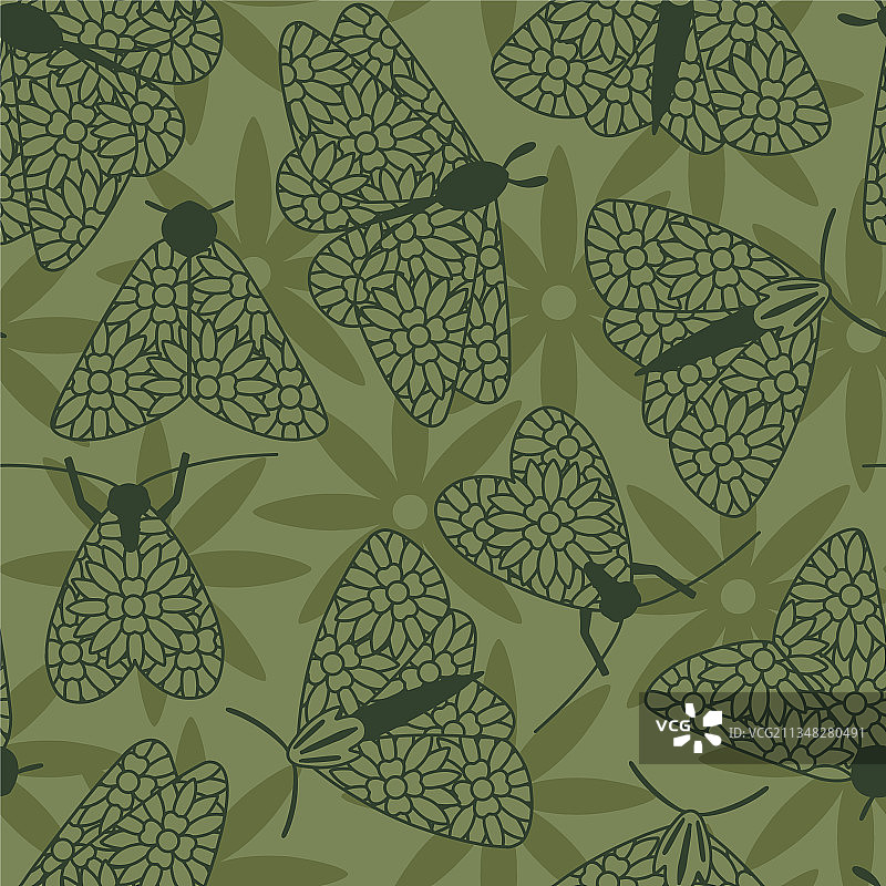 绿色飞蛾蝴蝶无缝图案纹理图片素材