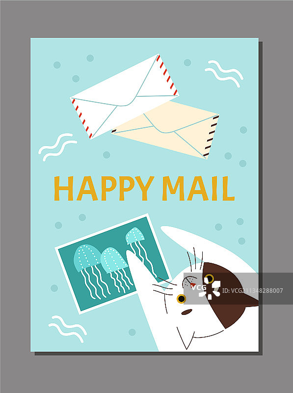 猫咪明信片信封邮件海报图片素材