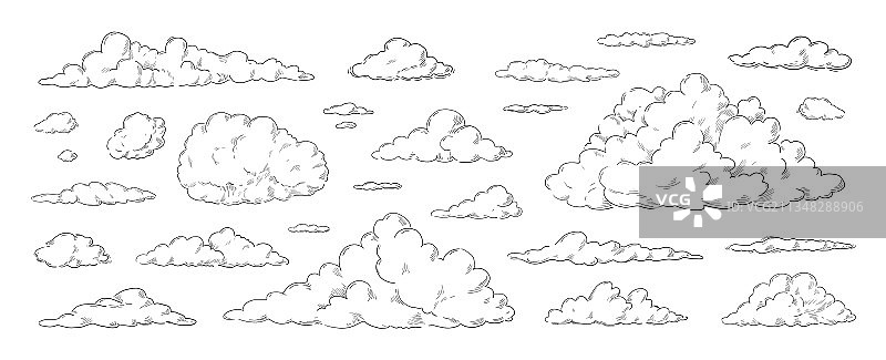 云彩素描复古手绘天空背景图片素材