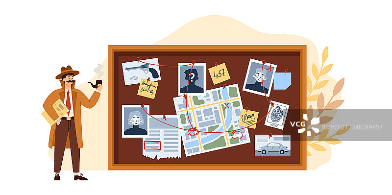 男侦探查看调查板图片素材