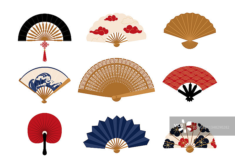 中国风手绘折扇图片素材