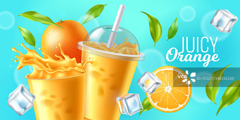 逼真的透明塑料橙汁图片素材