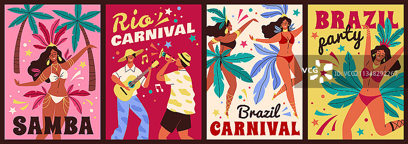 快乐美丽的巴西狂欢节舞蹈卡片图片素材