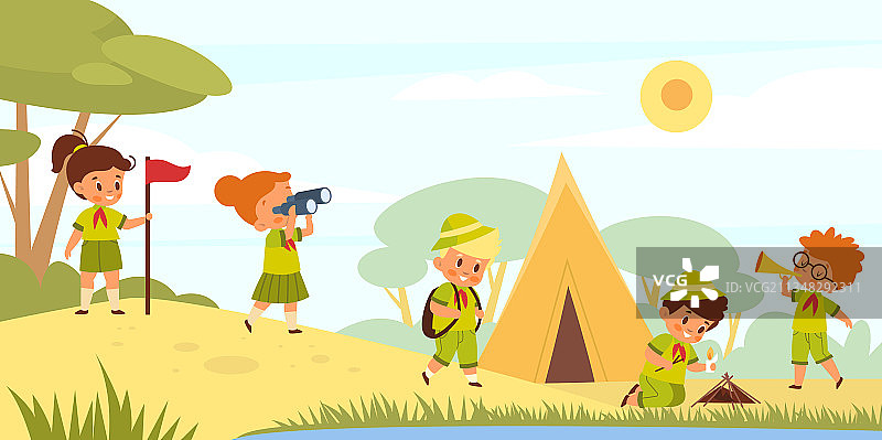 大自然中的童子军孩子们，年轻的旅行者图片素材