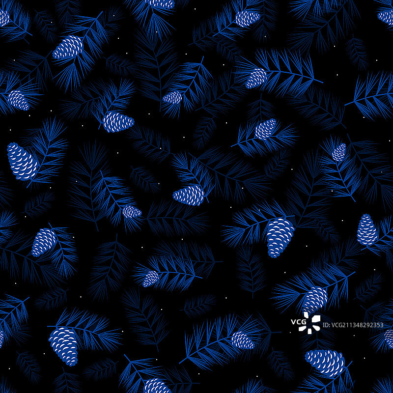 黑色背景松枝上的松果图片素材