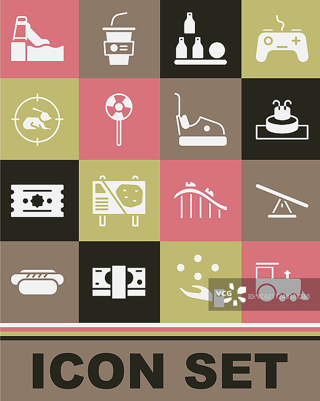 玩具火车、跷跷板、喷泉、奶瓶、球套装图片素材