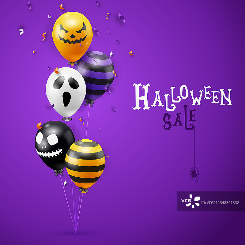 带有幽灵气球的万圣节促销背景图片素材