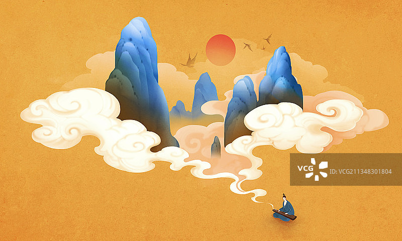 中国文化，插画，山图片素材