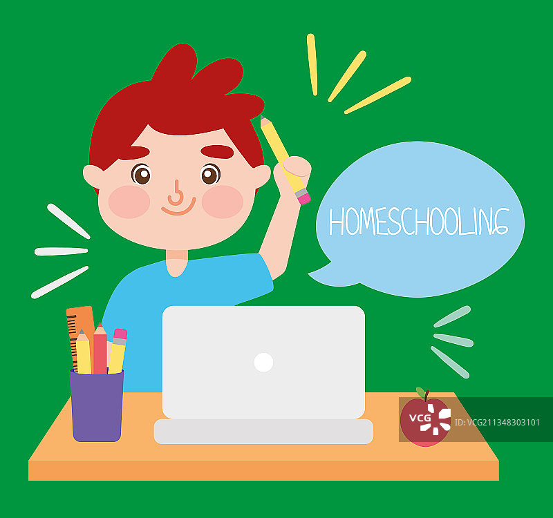 男孩在家自学图片素材