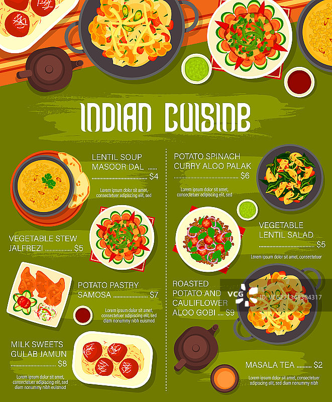 印度美食菜单香料蔬菜图片素材