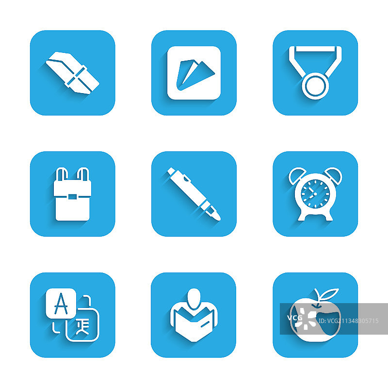 马克笔套装：男人读书、苹果和闹钟图片素材