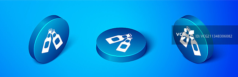 2.5D啤酒瓶图标，蓝色背景图片素材