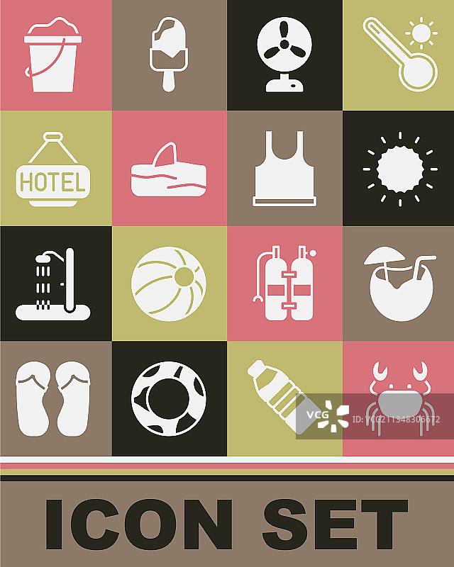 螃蟹、椰子鸡尾酒与电风扇图片素材